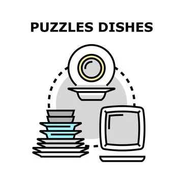 Puzzles dishware preparing for washing or setting table Stock Illustration