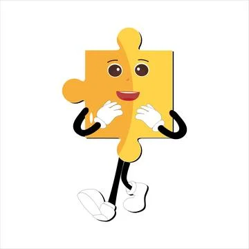Puzzles faces Funny bright puzzle pieces characters Stock Illustration