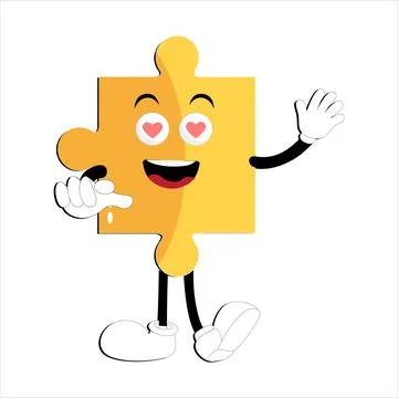 Puzzles faces Funny bright puzzle pieces characters Stock Illustration