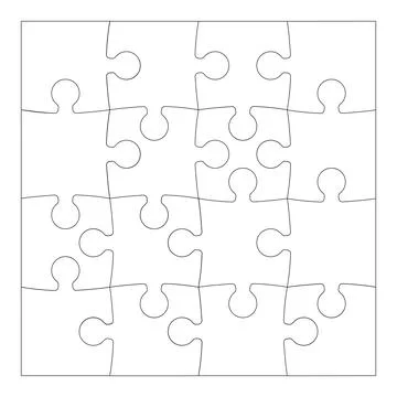 Puzzles game challenge sample. Puzzles mockup. Jigsaw puzzle 16 pieces template Stock Illustration