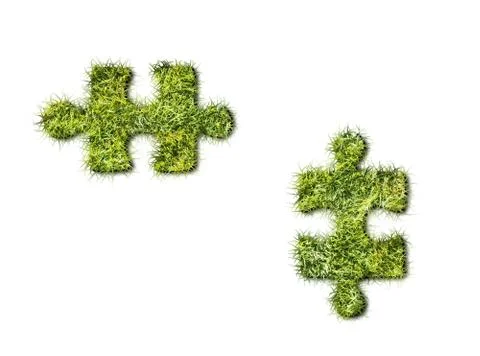 Puzzles from grass on white background Stock Illustration