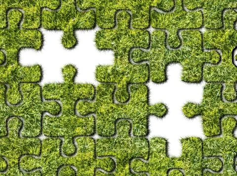 Puzzles from grass on white background Stock Illustration