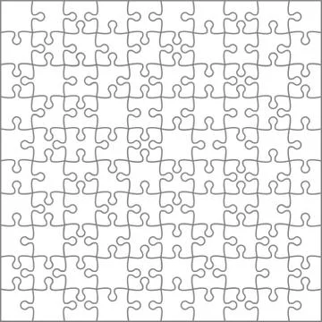Puzzles grid template. Jigsaw puzzle 100 pieces, thinking game and 10x10 jigs Illustrazione stock