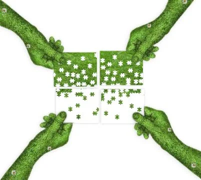 Puzzles in the hands. ecology concept Stock Illustration
