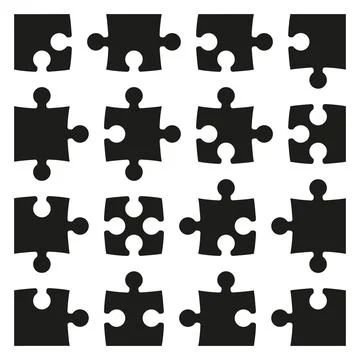 Puzzles template. Jigsaw puzzle 16 pieces. Thinking game 4x4 jigsaws details Stock Illustration