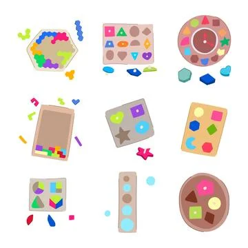 Puzzles toy set cartoon vector illustration Stock Illustration