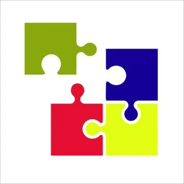 Puzzles unsolved four pieces isolated on white background teamwork concept Stock Illustration
