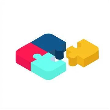 Puzzles unsolved four pieces isolated on white background teamwork concept Stock Illustration