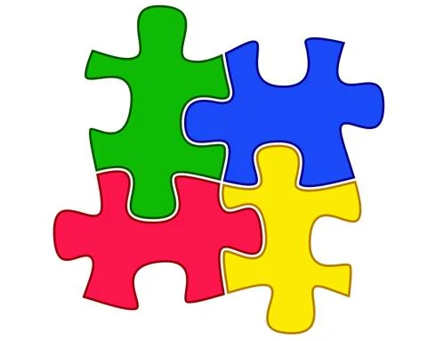 Puzzles - vector full color illustration. Puzzles - a symbol of autism. Stock Illustration