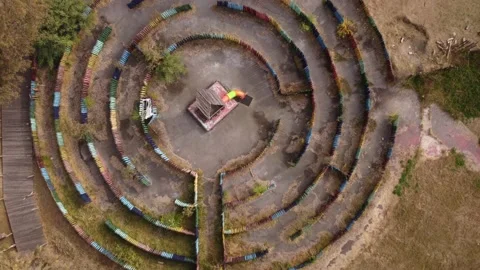 Puzzling labyrinth structured with colored wooden logs at Buenos Aires Stock Footage 204595239