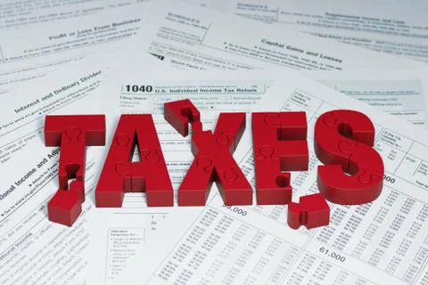 Puzzling Out Tax Forms. Stock Illustration