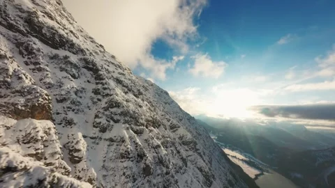 PV Drone Flight Over Snowy Mountain in the Alps Stock Footage 305801274