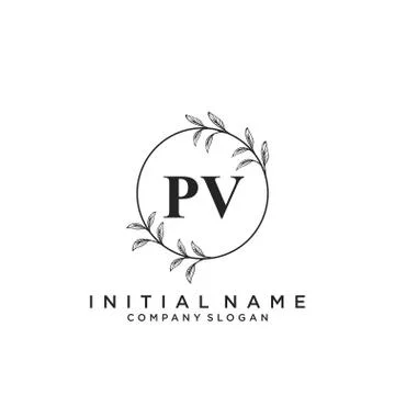 PV Initial handwriting logo design Stock Illustration