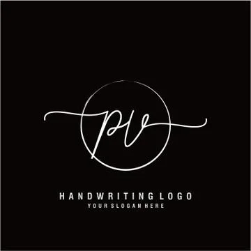 PV Initial handwriting logo design Stock Illustration