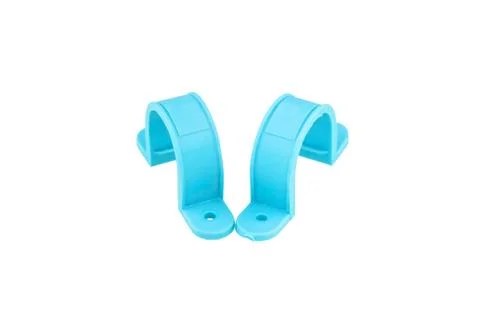 Pvc anchor for mounting plastic pipe with wall isolated Stock Photos