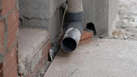 PVC Drain Pipe Installation at Construction Site Stock Photos