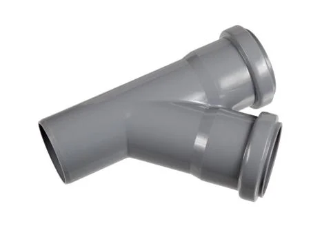 Pvc fitting - a draining wye pipe, angle 30 Stock Photos