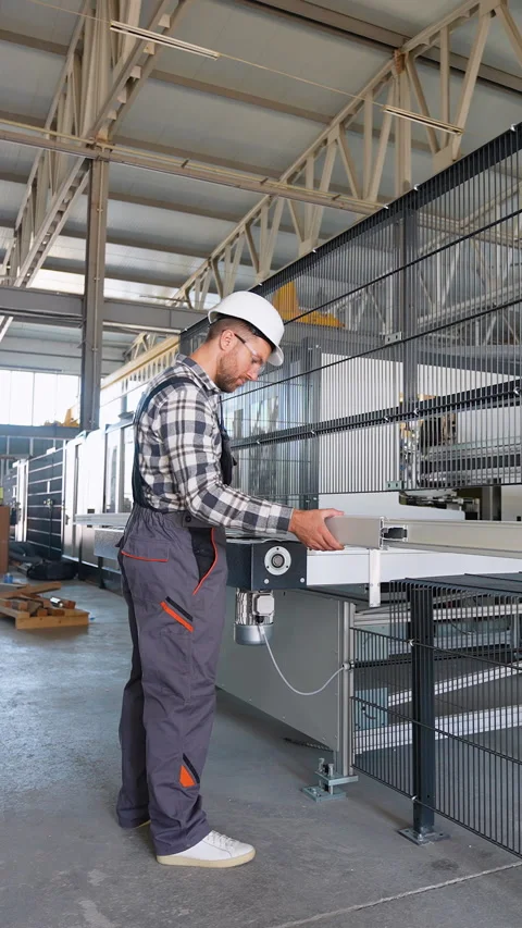 PVC industry worker making PVC frames for windows and doors Stock Footage 283015844