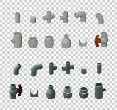 PVC pipe accessories, PVC pipe connections for plumbing work Stock Illustration