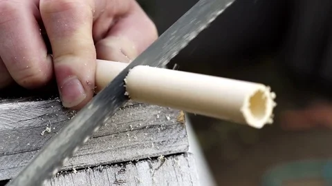 PVC Pipe Cutting Close Up Stock Footage 71810788