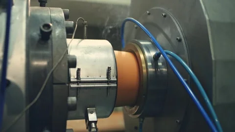 PVC pipe extruder manufacturing plastic material in Pakistan factory Stock Footage 336032726