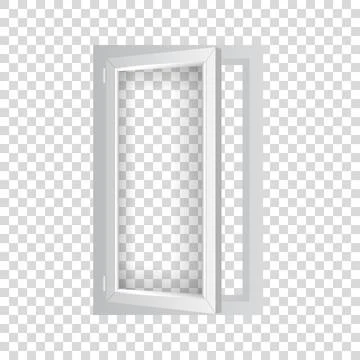 PVC single window with half open casement. Realistic plastic window mockup Ilustración de archivo