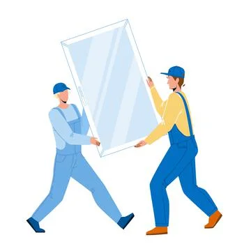 Pvc Window Carrying Men For Installing Vector Stock Illustration