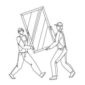 Pvc Window Carrying Men For Installing Vector Stock Illustration