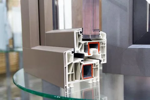 PVC window frame in section close-up Stock Photos