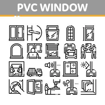 Pvc Window Frames Collection Icons Set Vector Stock Illustration