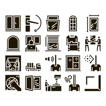 Pvc Window Frames Glyph Set Vector Illustrazione stock