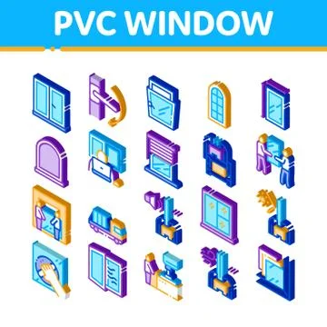 Pvc Window Frames Isometric Icons Set Vector Illustrazione stock