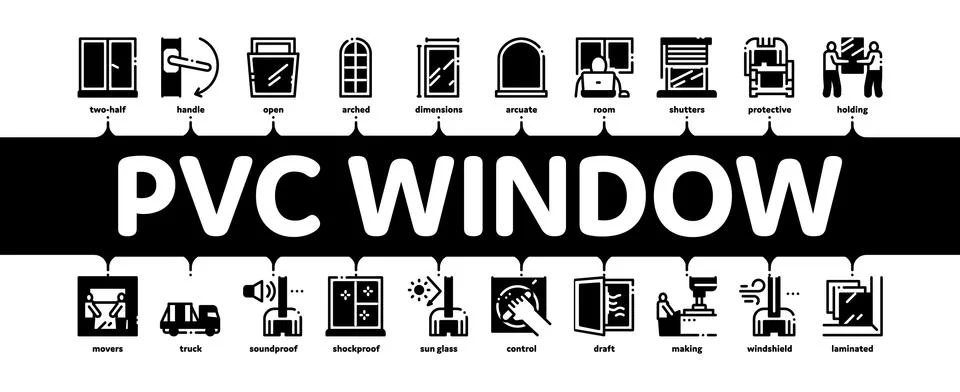 Pvc Window Frames Minimal Infographic Banner Vector Stock Illustration