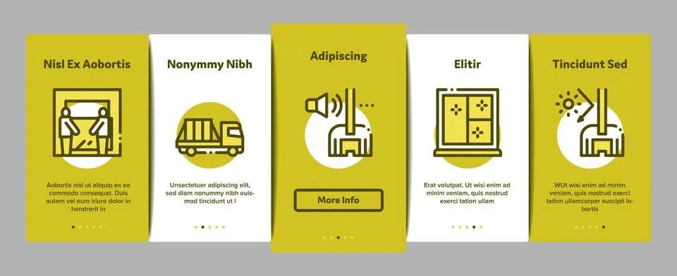 Pvc Window Frames Onboarding Elements Icons Set Vector Illustrazione stock