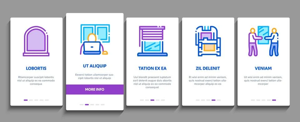Pvc Window Frames Onboarding Elements Icons Set Vector 库存插图