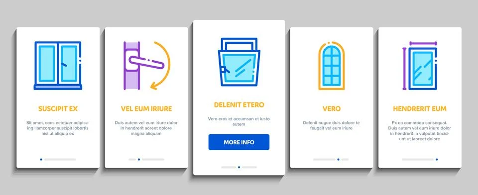 Pvc Window Frames Onboarding Elements Icons Set Vector Illustrazione stock