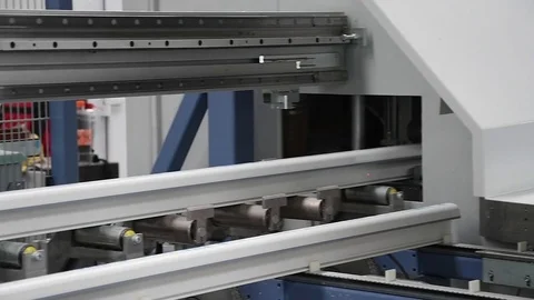 PVC windows automatic line machine cutting sections Stock Footage 75575035