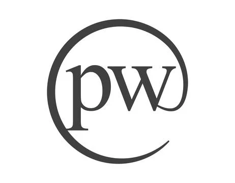PW logo from two letter with circle shape email sign style. P and W round l.. Stock Illustration