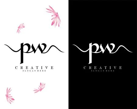 Pw, wp handwriting script font letter logo design template vector Ilustración de archivo