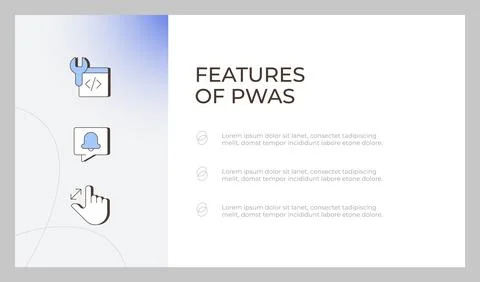 PWAS features presentation slide template Ilustración de archivo