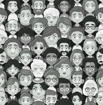 Pwople Faces Seamless Pattern. Cute Cartoon Flat Style Vector 库存插图