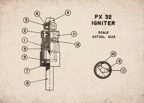 PX32 Igniter Military Demolition Exploding Device Technical Diagram Document 스톡 일러스트