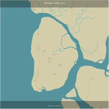Pyinbugyi Island, Myanmar, cropped to square. Topo Humanitarian Stock Illustration