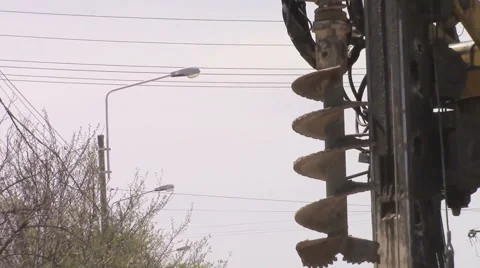 Pylon boring machine inserting drill Stock-Footage 49543960