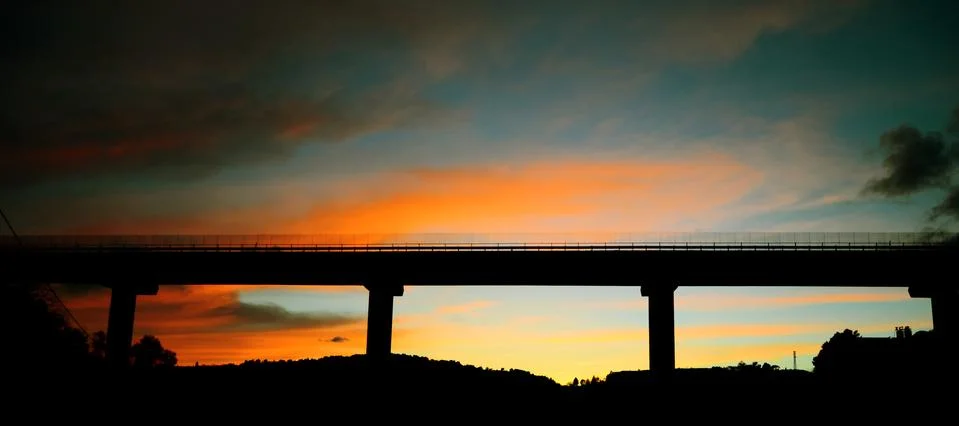 Pylon bridge at sunset. Paved bridge at sunset Stock Photos