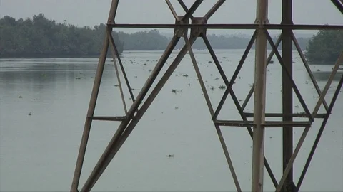 Pylon on the river Video stock 80839687