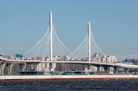 Pylons of cable-stayed bridge. St Petersburg. Russia Stock Photos