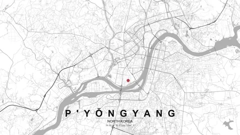 Pyongyang city map with location pin river road network Stock Footage 333369492