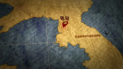Pyongyang Korean on retro map Stock Footage 111751140