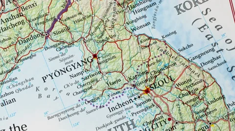 Pyongyang - North Korea Map Zoom Stock Footage 34454844